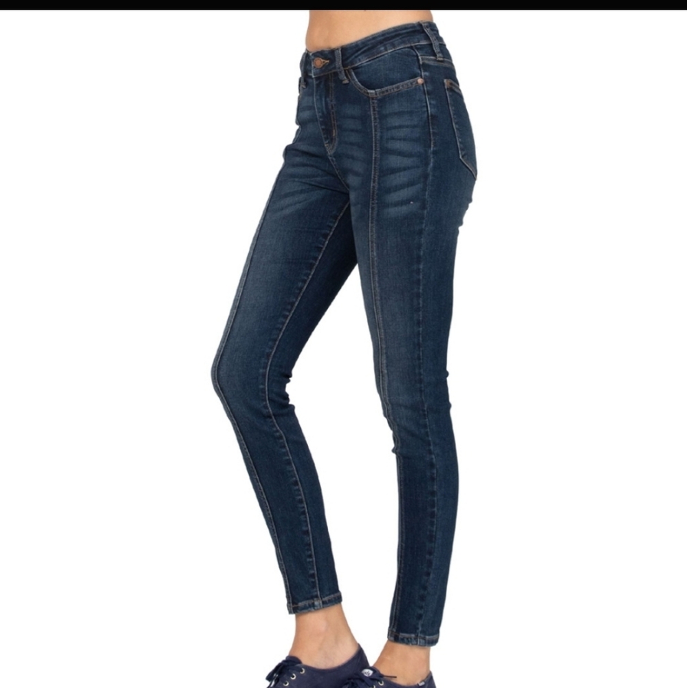Judy Blue Lycra High Rise Dark Blue Women's Jeans With Front Seam - Picture 2 of 7